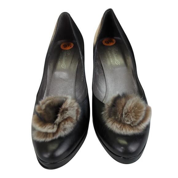 Carisma Black Leather Pumps Heels Platform Fur Poof Pom Women's‎ Size 9.5 - Picture 3 of 8